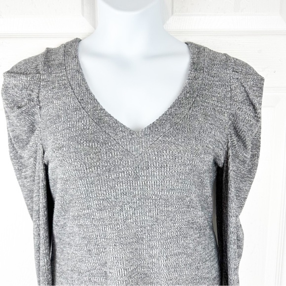 Heather Gray V Neck Puff Flounce Sleeve Top - Picture 8 of 13